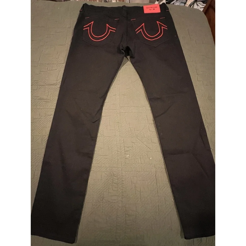 True Religion X Manchester United Men's Black Jeans With Red Accents Soccer